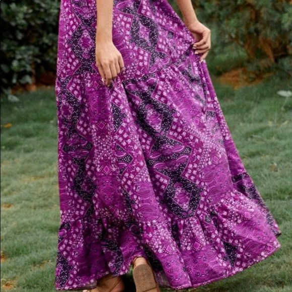 Bohemian Boho Gypsy Ruffle Cami Maxi Dress RED - Picture 10 of 13